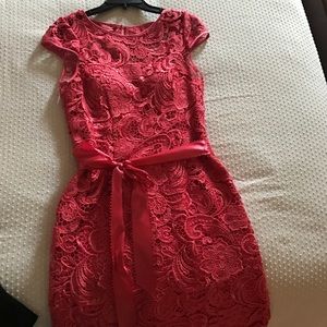 Adrianna Papell lace cocktail dress in salmon